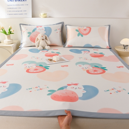 91家纺网 家纺一手货源 找家纺 （总）牵依 2025春夏新款A类碳光冰丝席凉感印花三明治凉席