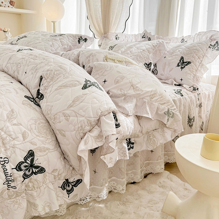 91家纺网 家纺一手货源 找家纺 宜凡家纺 2025新款糯糯棉全夹棉床笠式床裙四件套 梦幻蝴蝶