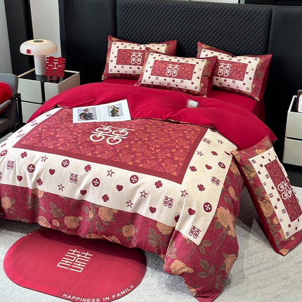 91家纺网 家纺一手货源 找家纺 （总）奥汀洛家纺 2025新款亲肤棉数码印花婚庆四件套