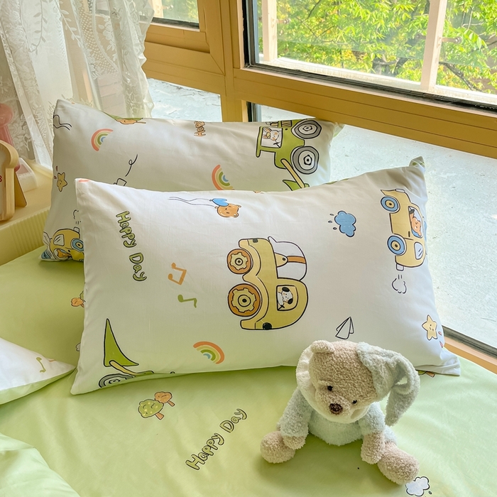 91家纺网 家纺一手货源 找家纺 吉象家纺13070全棉四件套纯棉四件套直播小清新男孩女工程车