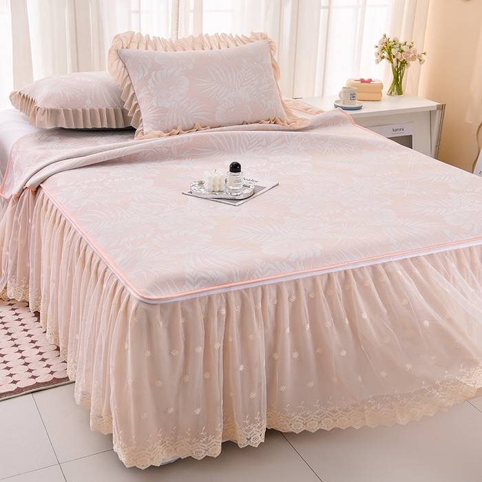 91家纺网 家纺一手货源 找家纺 家之硕家纺 2025春夏新款凉感提花凉席三件套-夏日清凉系列 夏日清凉---豆沙