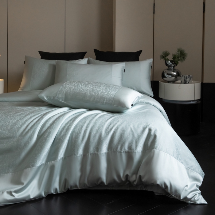 91家纺网 家纺一手货源 找家纺 安莱生活2025新款天丝棉拼接暗合工艺四件套-邂逅系列 俪枝