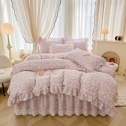 宜凡家纺 2025新款糯糯棉全夹棉床笠式床裙四件套 柏林梦境