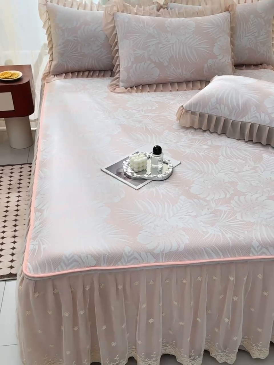 91家纺网 家纺一手货源 找家纺 家之硕家纺 2025春夏新款凉感提花凉席三件套-夏日清凉系列 夏日清凉---豆沙