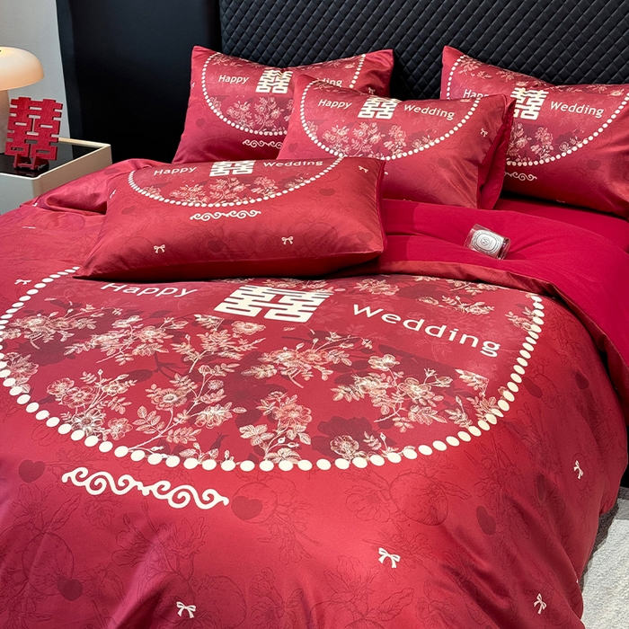 91家纺网 家纺一手货源 找家纺 （总）奥汀洛家纺 2025新款亲肤棉数码印花婚庆四件套