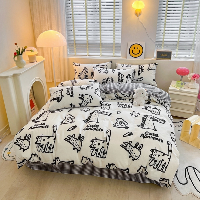 91家纺网 家纺一手货源 找家纺 吉象家纺13070全棉四件套纯棉四件套直播小清新男孩女漫画家