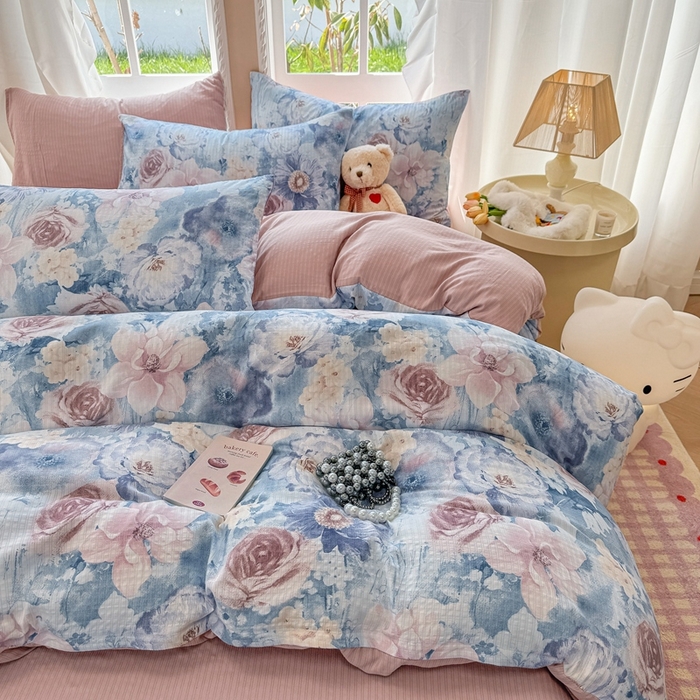 91家纺网 家纺一手货源 找家纺 壹号库 2025新款A类提花有氧彩竺绵四件套 水墨兰花