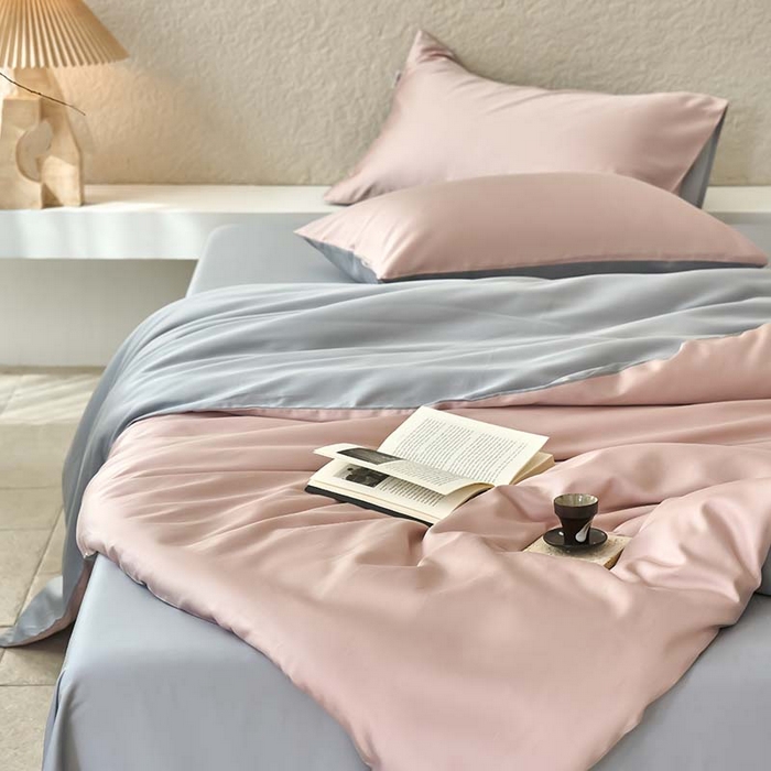 91家纺网 家纺一手货源 找家纺 咏绒家纺工厂店 2025新款60支奥地利兰精天丝纯色天丝棉四件套 藕合（脏脏粉-朦胧灰）