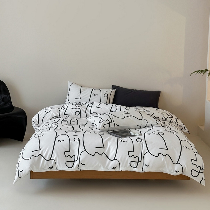 91家纺网 家纺一手货源 找家纺 （总）艾沁2025新品全棉简约黑白四件套-白日梦黑