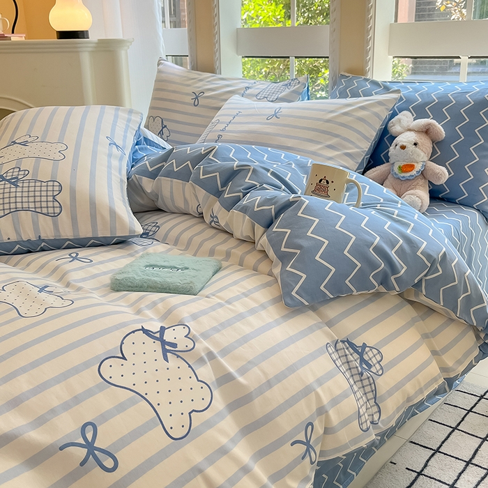 91家纺网 家纺一手货源 找家纺 吉象家纺13070全棉四件套纯棉四件套直播小清新男孩女奔跑兔