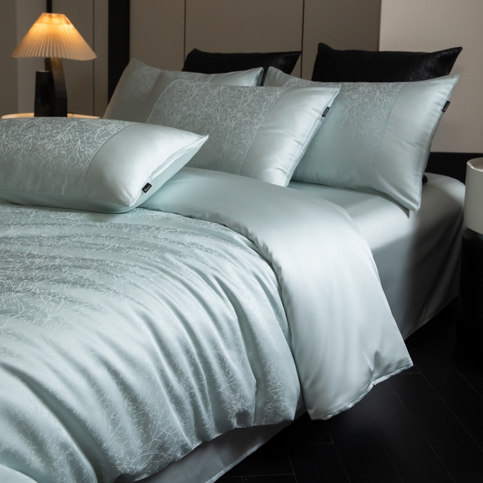 91家纺网 家纺一手货源 找家纺 安莱生活2025新款天丝棉拼接暗合工艺四件套-邂逅系列 俪枝