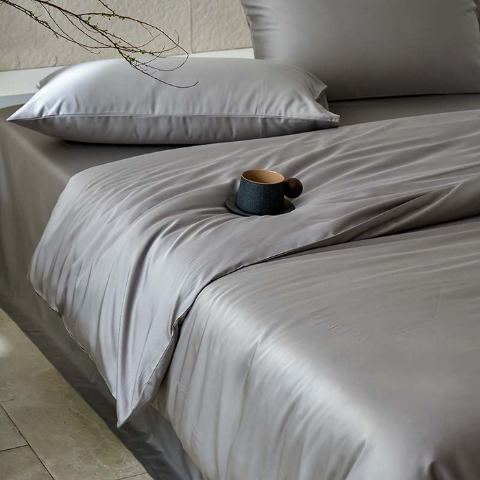 91家纺网 家纺一手货源 找家纺 咏绒家纺工厂店 2025新款60支奥地利兰精天丝纯色天丝棉四件套 典雅灰（大理石灰）