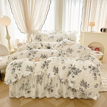 宜凡家纺 2025新款糯糯棉全夹棉床笠式床裙四件套 春风舞动