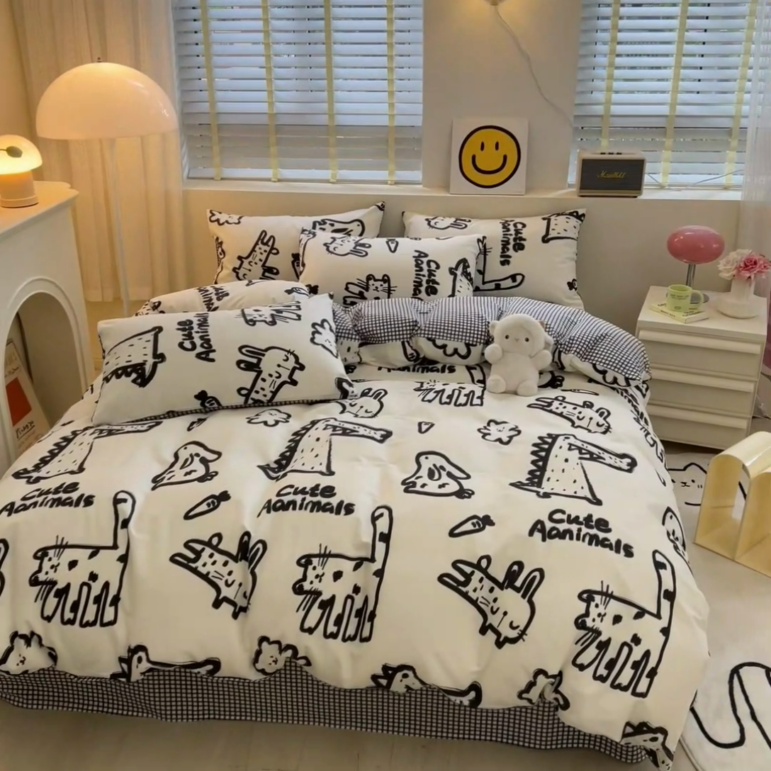 91家纺网 家纺一手货源 找家纺 吉象家纺13070全棉四件套纯棉四件套直播小清新男孩女漫画家