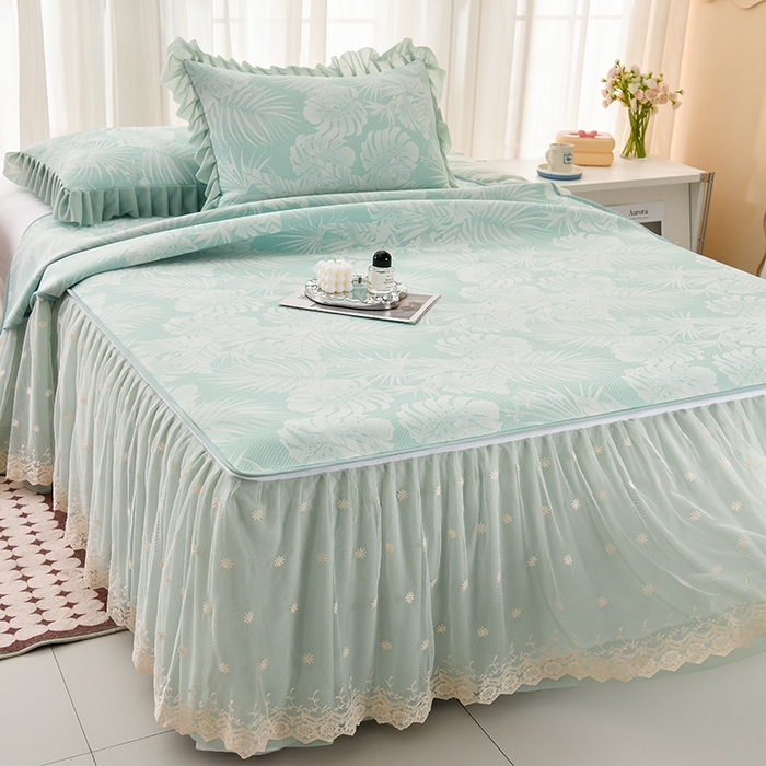 91家纺网 家纺一手货源 找家纺 家之硕家纺 2025春夏新款凉感提花凉席三件套-夏日清凉系列 夏日清凉---绿