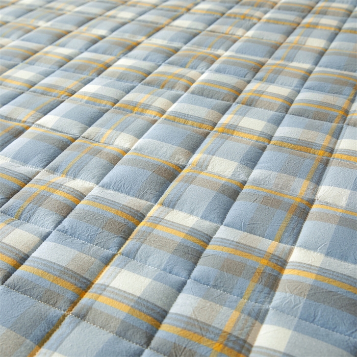 91家纺网 家纺一手货源 找家纺 伊人坊2025新款全棉色织水洗棉六面全包床笠床垫保护套无印风 夹棉床围-简兮蓝