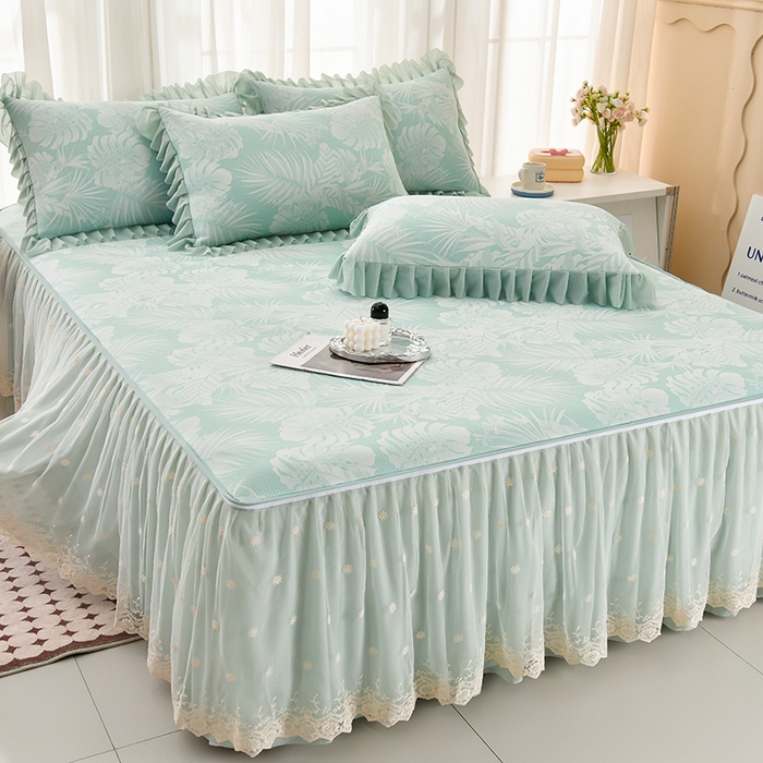 91家纺网 家纺一手货源 找家纺 家之硕家纺 2025春夏新款凉感提花凉席三件套-夏日清凉系列 夏日清凉---绿