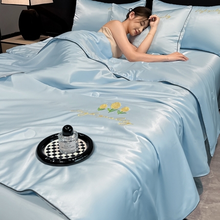 91家纺网 家纺一手货源 找家纺 （总）伊梵居 2025新款水洗真丝刺绣夏被四件套