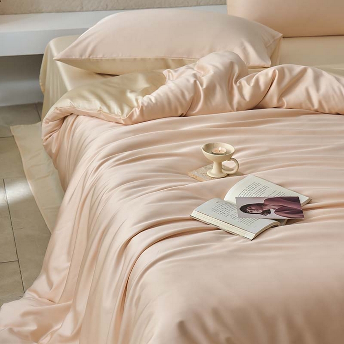 91家纺网 家纺一手货源 找家纺 咏绒家纺工厂店 2025新款60支奥地利兰精天丝纯色天丝棉四件套 可可（可可牛奶-优雅驼）