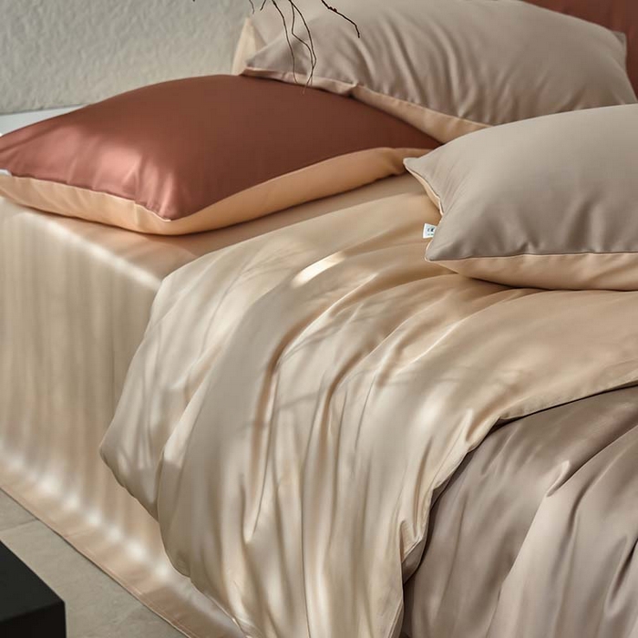 91家纺网 家纺一手货源 找家纺 咏绒家纺工厂店 2025新款60支奥地利兰精天丝纯色天丝棉四件套 露褐（枯木棕-小麦色）