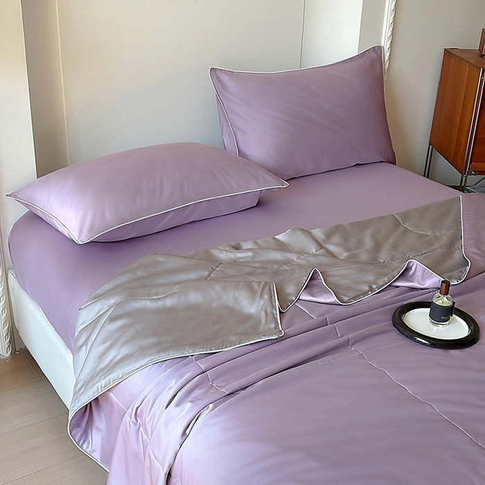 91家纺网 家纺一手货源 找家纺 百寐 2025新款60S兰精天丝夏被系列 芝兰紫+碳灰