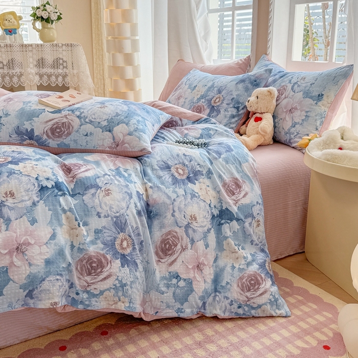 91家纺网 家纺一手货源 找家纺 壹号库 2025新款A类提花有氧彩竺绵四件套 水墨兰花