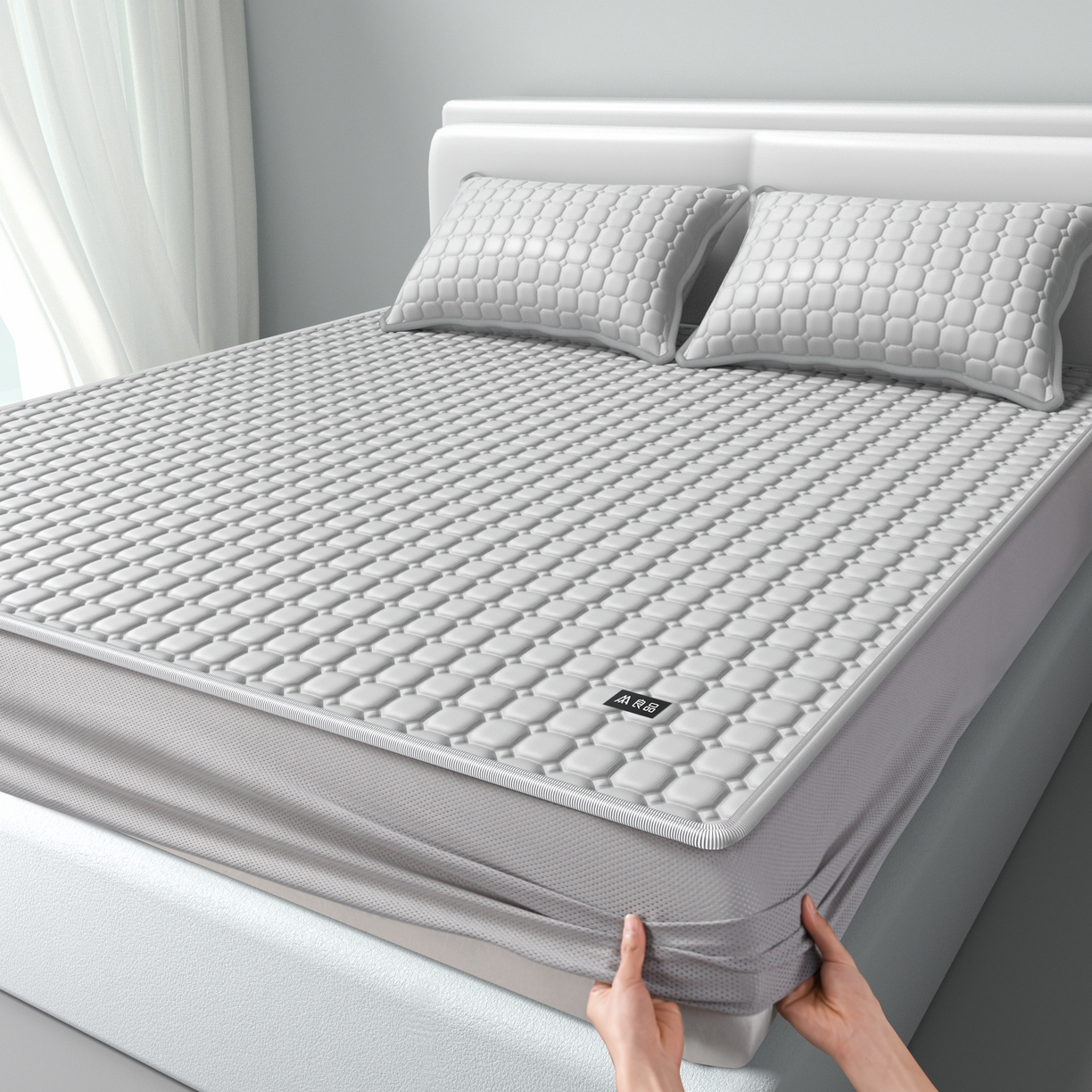 91家纺网 家纺一手货源 找家纺 （总）简一 2025新款无印风方块乳胶凉席系列-床笠款