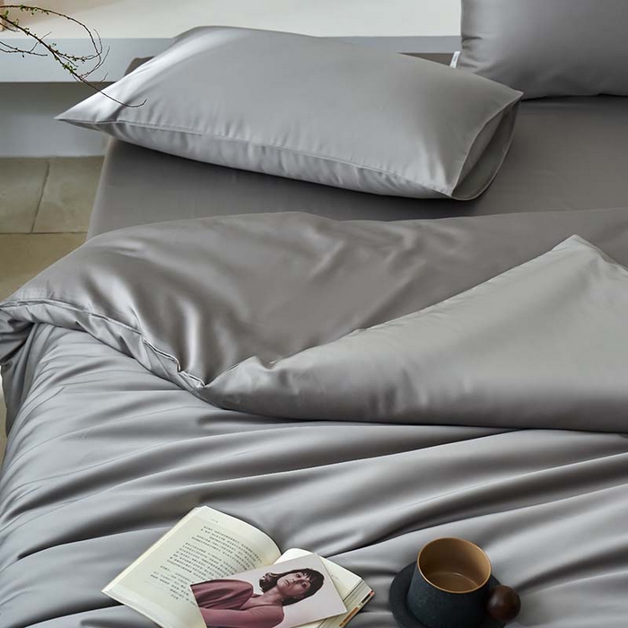 91家纺网 家纺一手货源 找家纺 咏绒家纺工厂店 2025新款60支奥地利兰精天丝纯色天丝棉四件套 典雅灰（大理石灰）