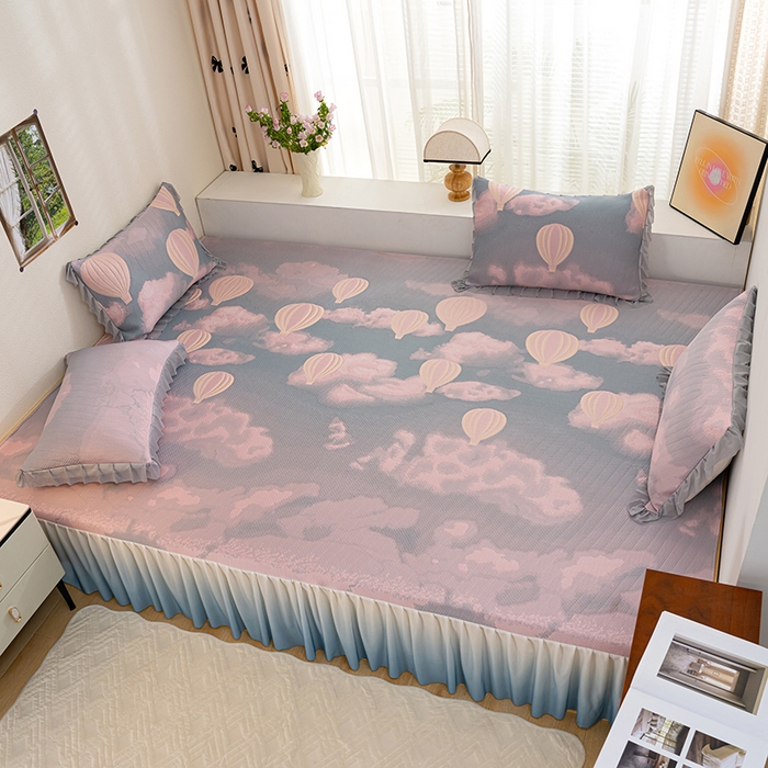 91家纺网 家纺一手货源 找家纺 冬然家纺2025新款冰豆豆榻榻米凉席 梦幻气球-粉