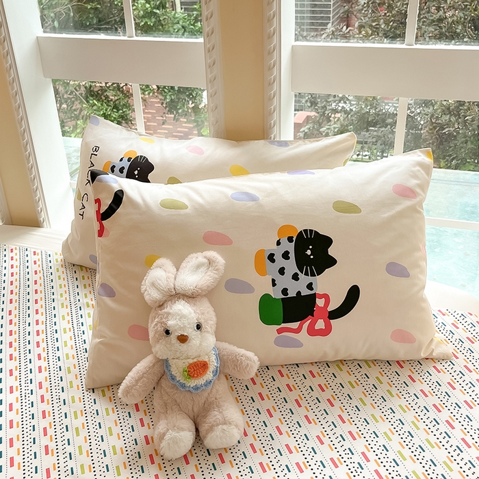 91家纺网 家纺一手货源 找家纺 吉象家纺13070全棉四件套纯棉四件套直播小清新男孩女靴子猫