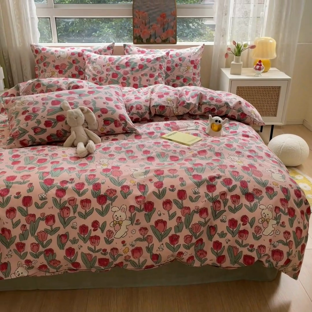 91家纺网 家纺一手货源 找家纺 吉象家纺13070全棉四件套纯棉四件套直播小清新男孩女遇见爱