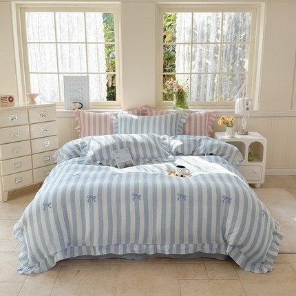 2025新品全棉色织皱皱纱刺绣款四件套 爱丽丝的梦 兰