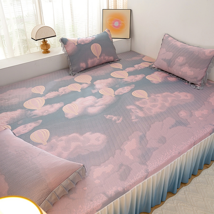 91家纺网 家纺一手货源 找家纺 冬然家纺2025新款冰豆豆榻榻米凉席 梦幻气球-粉