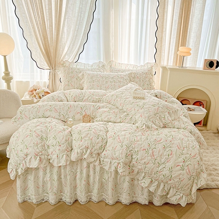 91家纺网 家纺一手货源 找家纺 （总）宜凡家纺 2025新款糯糯棉全夹棉床笠式床裙四件套