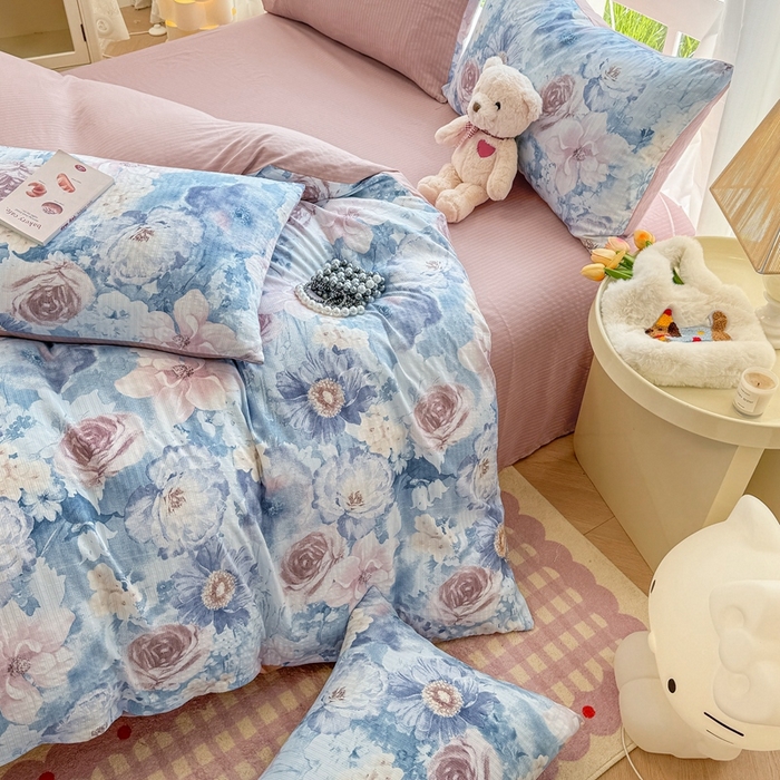 91家纺网 家纺一手货源 找家纺 壹号库 2025新款A类提花有氧彩竺绵四件套 水墨兰花