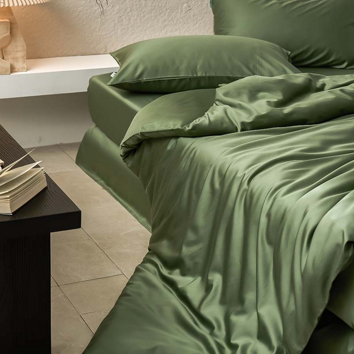 91家纺网 家纺一手货源 找家纺 咏绒家纺工厂店 2025新款60支奥地利兰精天丝纯色天丝棉四件套 松石绿（翠绿）