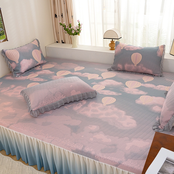 91家纺网 家纺一手货源 找家纺 冬然家纺2025新款冰豆豆榻榻米凉席 梦幻气球-粉