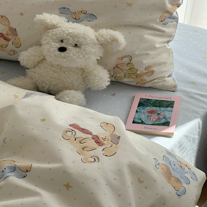 91家纺网 家纺一手货源 找家纺 尺素 2025新款全棉卡通可爱儿童四件套纯棉活性A类被套学生宿舍三件套1.8床笠双人床单 米团兔