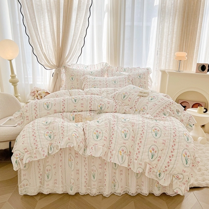 宜凡家纺 2025新款糯糯棉全夹棉床笠式床裙四件套 恬静