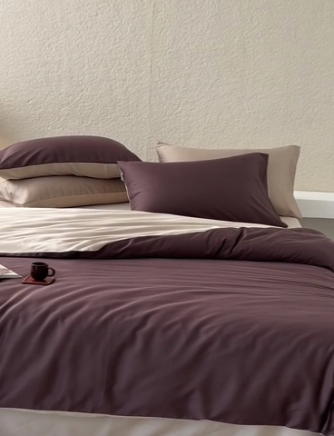 91家纺网 家纺一手货源 找家纺 咏绒家纺工厂店 2025新款60支奥地利兰精天丝纯色天丝棉四件套 摩卡（摩卡-大麦茶）