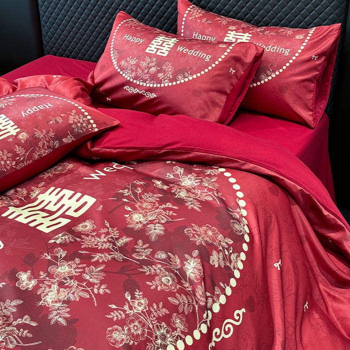 91家纺网 家纺一手货源 找家纺 （总）奥汀洛家纺 2025新款亲肤棉数码印花婚庆四件套