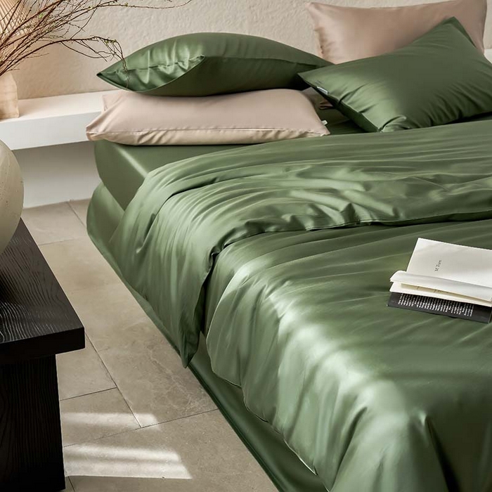 91家纺网 家纺一手货源 找家纺 咏绒家纺工厂店 2025新款60支奥地利兰精天丝纯色天丝棉四件套 松石绿（翠绿）