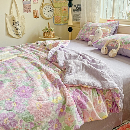 91家纺网 家纺一手货源 找家纺 （总）一比一家纺 2025新款云感皱皱纱简单款夏被夏凉被空调被四件套