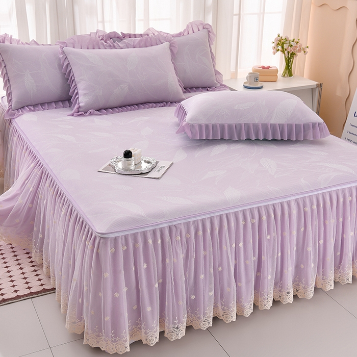 91家纺网 家纺一手货源 找家纺 家之硕家纺 2025春夏新款凉感提花凉席三件套-夏日清凉系列 夏日清凉---紫