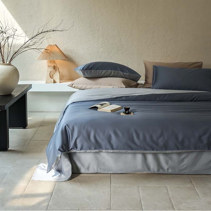 91家纺网 家纺一手货源 找家纺 咏绒家纺工厂店 2025新款60支奥地利兰精天丝纯色天丝棉四件套 菘蓝（暮色灰紫-朦胧灰）