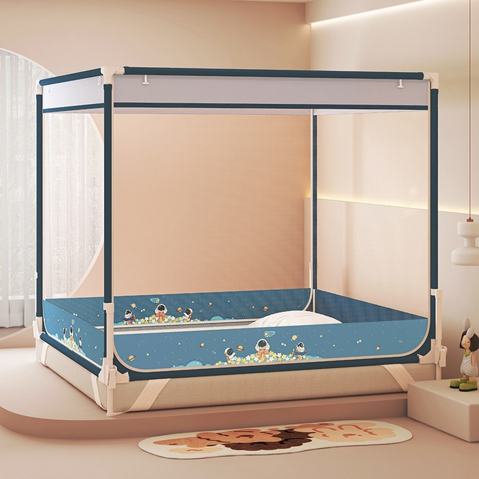 91家纺网 家纺一手货源 找家纺 迪凡保罗蚊帐 2025新款2508围栏级防摔数码印花坐床蚊帐 深灰