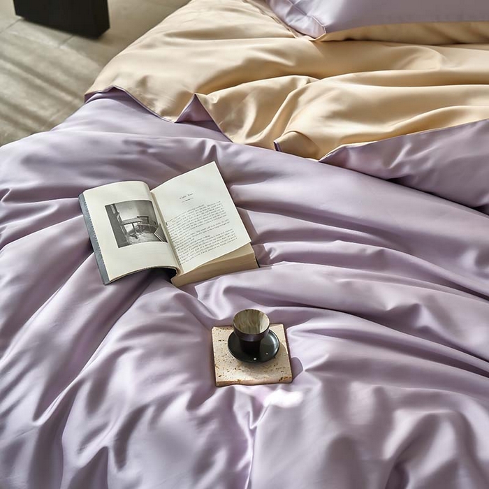91家纺网 家纺一手货源 找家纺 咏绒家纺工厂店 2025新款60支奥地利兰精天丝纯色天丝棉四件套 紫缇（紫缇-小麦色）