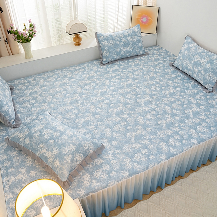 91家纺网 家纺一手货源 找家纺 冬然家纺2025新款冰豆豆榻榻米凉席 梦幻玫瑰-蓝