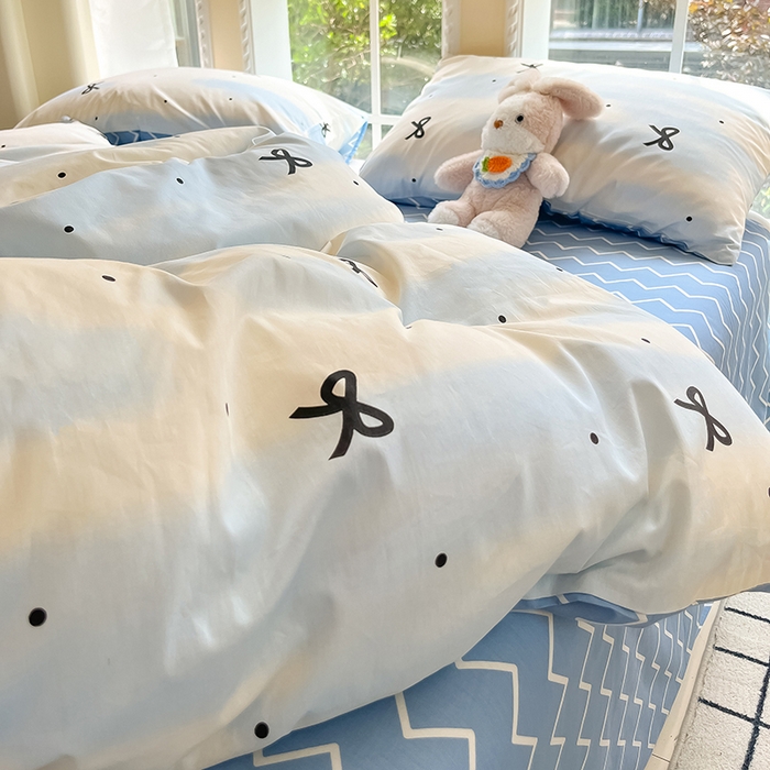 91家纺网 家纺一手货源 找家纺 吉象家纺13070全棉四件套纯棉四件套直播小清新男孩女蓝茵