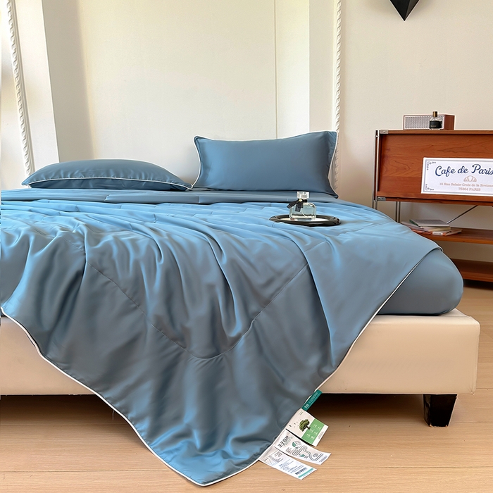 91家纺网 家纺一手货源 找家纺 百寐 2025新款60S兰精天丝夏被系列 管蓝